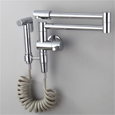 Robinet de Cuisine remplisseur de Pot Robinet de Cuisine Pliable évier de Cuisine mitigeur Laiton Noir/doré/Chrome 360 ​​degrés Simple Froid Mural Rotatif Bidet Robinet (Color : 2, Size : J) (1/5)