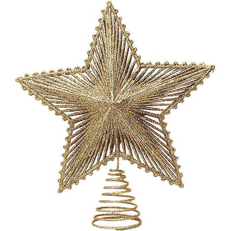 Décoration de sapin de Noël scintillante en forme d'étoile ajourée - Fournitures de fête de Noël-23x20cm-Golden (1/3)