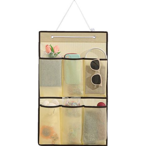 Sac de rangement suspendu pour porte,pour sous-vêtements et culottes, sac de rangement multifonctionnel,Beige [6 compartiments]