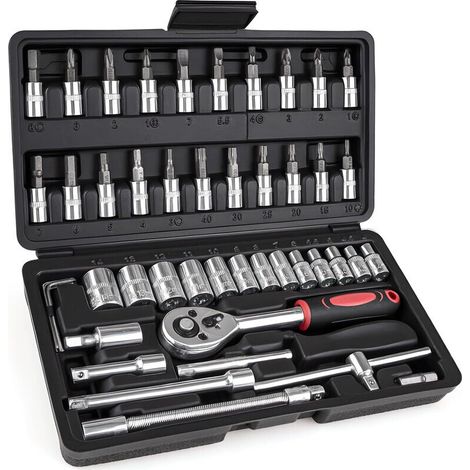 Coffret de douilles 1/4'' - CHROMEmat - 46 pcs pour DIY, Réparation Automobile, Coffret de Douilles Embouts (1/5)