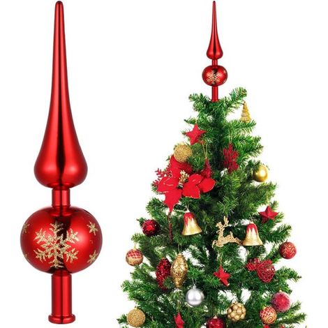 Décorations de sapin de Noël - Cime de sapin - Décoration de cime - Accessoires décoratifs - Calebasse en guise de cime - Plastique - Rouge (1/5)