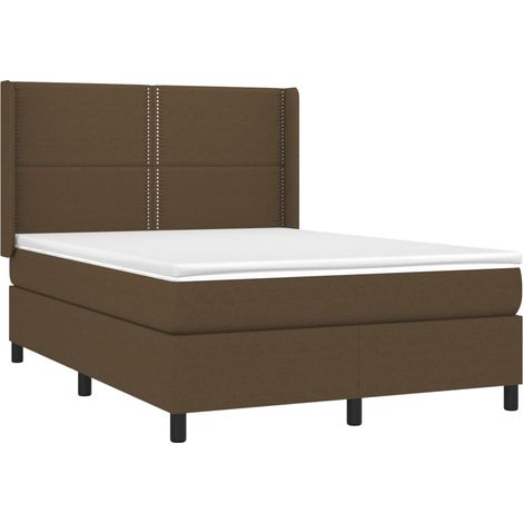vidaXL Letto a Molle Materasso e LED MarroneScuro 140x190cm in Tessuto (1/5)