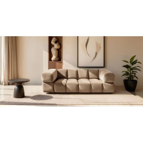 Sofa Designersofa BLANCHE 3-Sitzer in Stoff Bluvel Latte