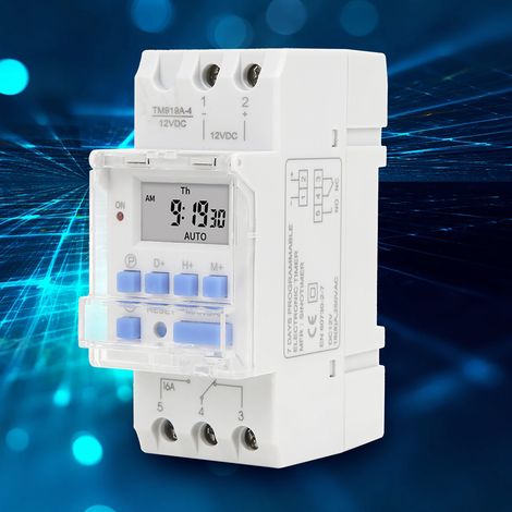 Minuteur hebdomadaire 12 V CC 16 A avec écran LCD et fonction de compte à rebours. Pile amovible. (1/5)
