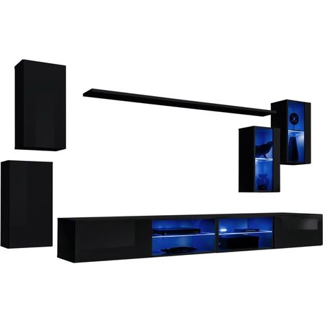Set di mobili da salotto SWITCH XXV – LED – Nero lucido – Design sospeso