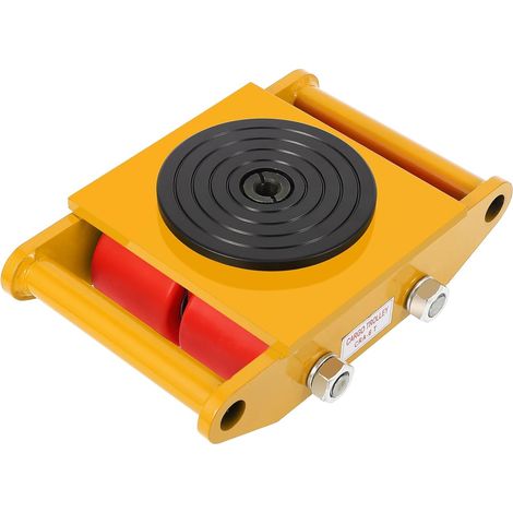 Chariot de déplacement industriel 6T – Acier carbone robuste – 4 roues PU – Plateau rotatif 360°, surface antidérapante – Pour machines lourdes, ateliers, entrepôts – Couleur : jaune