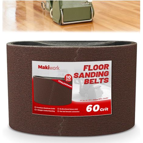 Lot de 10 bandes abrasives 750 x 200 mm en oxyde d'aluminium K60 pour ponceuse à parquet - Compatible avec Scorpion (1/5)