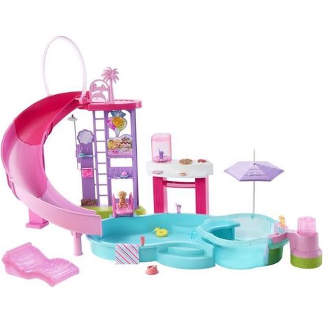 Barbie - Coffret Piscine de Rêve - Toboggan et Jacuzzi - Plus de 20 Accessoires - Barbie - JFP01 (1/5)