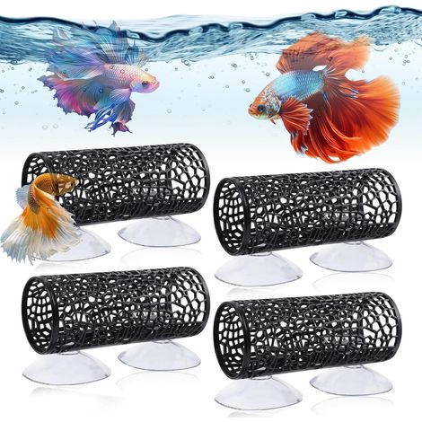Lot de 4 tunnels creux Betta avec ventouses, cachettes pour aquarium, crevettes et poissons. (1/5)