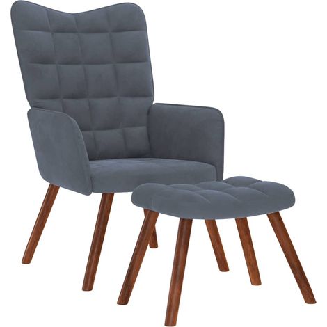 Poltrona Relax con Sgabello in Velluto Grigio Scuro vidaXL