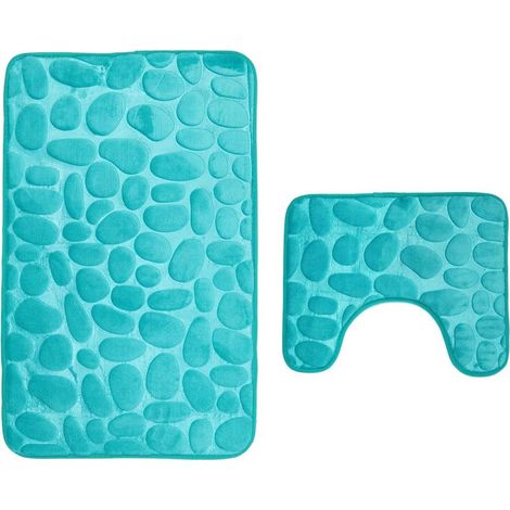 Lot de 2 Tapis de Bain Anti Dérapant et Le Tapis de Piédestal pour Salle de Bains Lavable a la Machine (50 × 80+40 × 50cm) - Vert