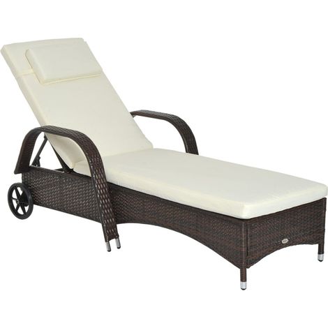 Gartenliege Sonnenliege Rattanliege Gartenmöbel Liege Mobil Mit Kissen Und Rollen, Polyrattan+Metall, Kaffeebraun, 200 X 73 X 30-103Cm