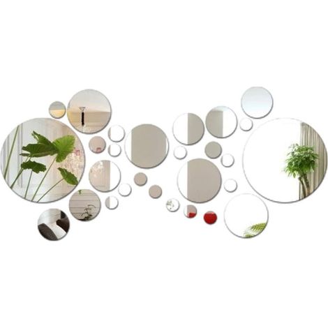 28 stickers muraux miroir ronds, décoratifs, en acrylique 3D, amovibles, pour salon, chambre, décoration intérieure (diamètre : 2–13,5 cm)