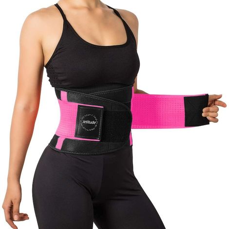 Ceinture abdominale de fitness Premium™ pour la perte de poids, le remodelage de la taille ou le soutien lombaire, type corset en néoprène avec double système de compression, rose vif, taille L (1/5)