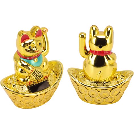 Chat porte-bonheur solaire agitant la main, symbole de richesse et de prospérité, décoration pour la maison, le bureau ou un bureau (MLY358A, or).