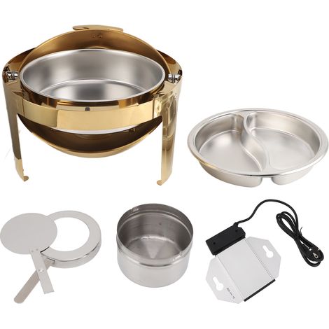 Lot en acier inoxydable plat chauffant buffet 6L, réchaud de service avec contrôleur de température constante, prise UE 220-240V, doré, 1 plateau compartimenté (1/5)