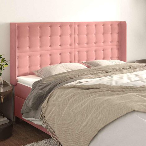 Tête de lit avec oreilles en velours rose réglable 163 x 16 x 118/128 cm - PANGIVO (1/5)
