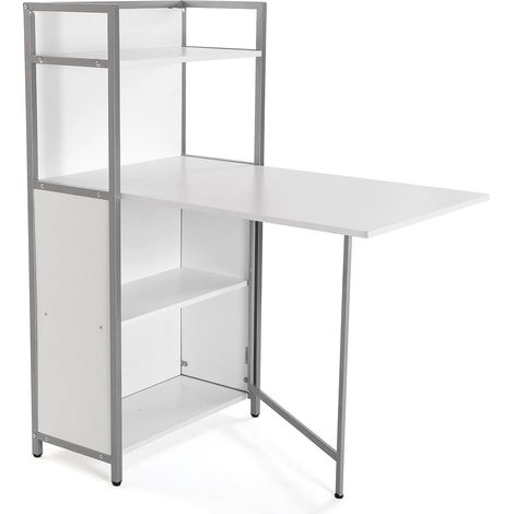 Table à Manger pour Cuisine, terrasse, Jardin ou Salle à Manger, Plan de Travail Pliable, Dimensions (H x l x L) 120 x 30 x 62 cm, Bois, PVC et métal, Couleur: Blanc (1/5)
