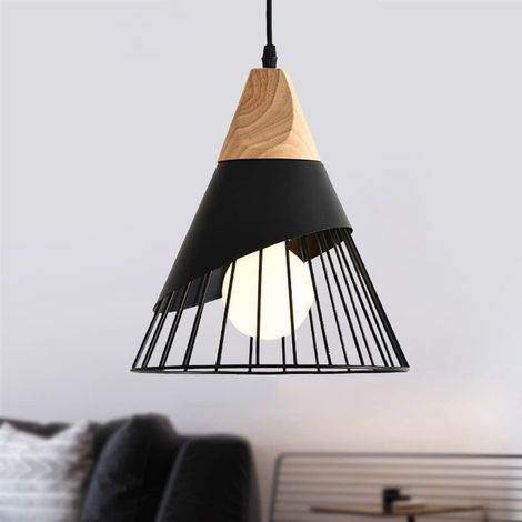 Lustre rétro E27 hauteur réglable de sans source lumineuse idéal pour chambre cuisine salon ou couloir 150 cm Noir (1/4)