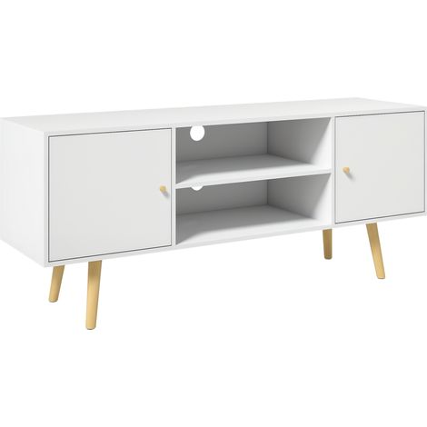 Meuble TV scandinave pin blanc 120x34x50 cm blanc