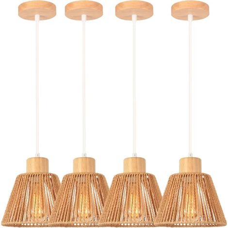 4pcs Lustre Suspension Vintage,20cm Lampe Luminaire Abat-jour en Rotin Design Cylindrique E27 Plafonnier Industriel Cage (1/5)