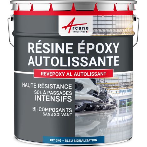 Arcane Industries – Peinture epoxy autolissante pour sol intérieur – 5 kg – Effet miroir – Bleu signalisation RAL 5017 – Résistance chimique et mécanique