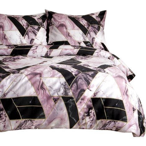 Baumwollbettwäsche 140x200 Satin BAUMWOLLE schwarz rosa geometrisches Marmormuster (1/5)