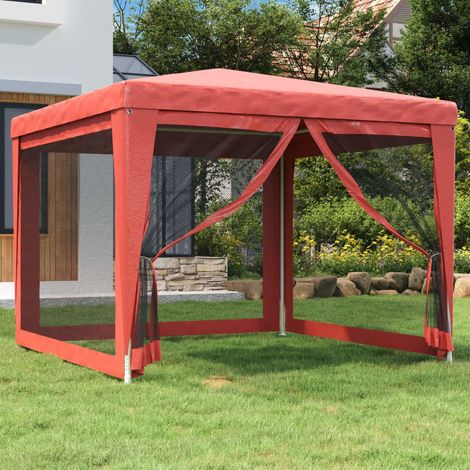 Tente de jardin Tente de fête - avec 4 parois latérales en maille Rouge 3x3m PEHD BV510622 - BonneVie (1/5)