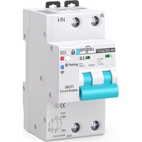 Mini smart WiFi circuit breaker with energy monitoring, controlled by the Tuya/Smart life DIY app (1-63 A adjustable) (2P) (1/4)