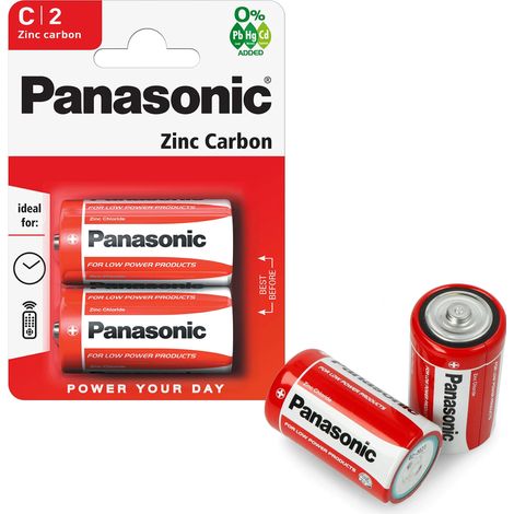 Pilas de zinc-carbono Panasonic R14 de 1,5 V, 2 unidades. (1/4)