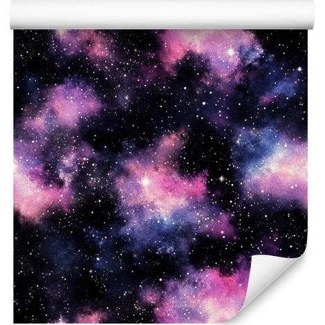 Papel pintado de galaxia en acuarela en negro, índigo y violeta, 50x1000 cm. (1/5)