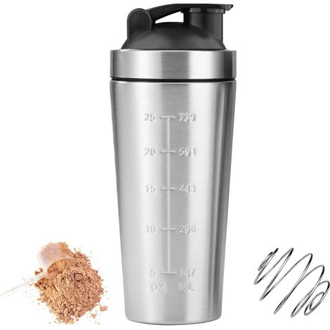 Shaker Proteine 750ml Acier Inoxydable, Bouteille Sport Musculation avec Boule Mélangeuse Anti-Fuite, Gourde Poudre Protéinée Facile à Nettoyer pour Fitness Yoga (1/5)