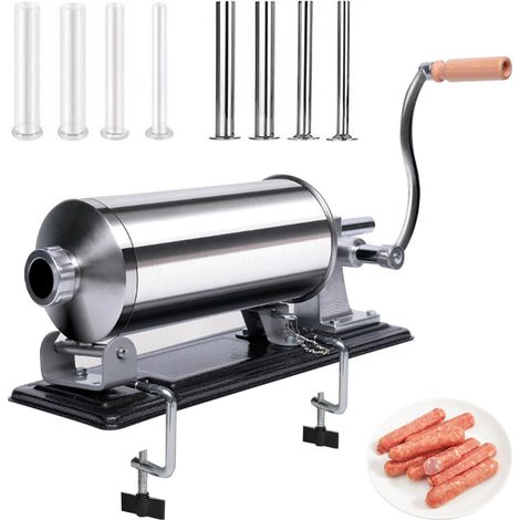 Machine à saucisses manuelle de 3 l en acier inoxydable avec 8 tuyaux de remplissage, machine de remplissage horizontale de viande pour un usage privé et commercial (1/5)
