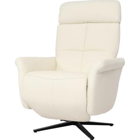 Poltrona reclinabile girevole lounge TV relax imbottita moderna HHG-378 vera pelle bianco avorio