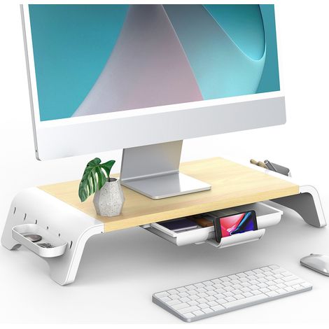 Fenge Réhausseur d'Écran d'Ordinateur en Bois,Moniteur Stand avec Tiroir,Support de Moniteur/PC/TV/Imprimante (Aucun Montage Requis) 52X23,5X8,9cm Couleur Chêne G04A1521C