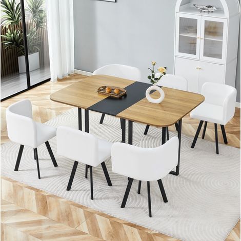 Ensemble repas 4-6 places en MDF et métal noir, extensible, style moderne (1/5)