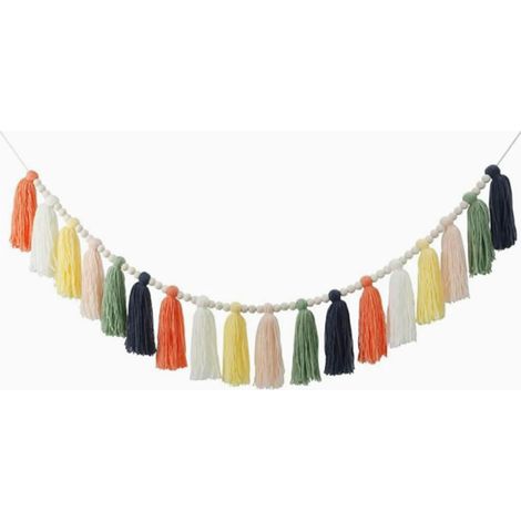 Guirlande de Pampilles Boho avec Perles en Bois, bannière Murale Suspendue pour Salle de Classe, Chambre à Coucher, décoration de pépinière (Colorée) (1/5)