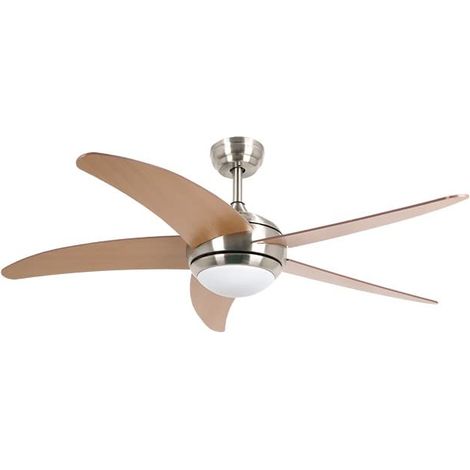 Ventilateur de plafond avec télécommande et lumière LED - 5 Pales réversibles - 132 cm - Couleur noyer + hêtre (1/5)