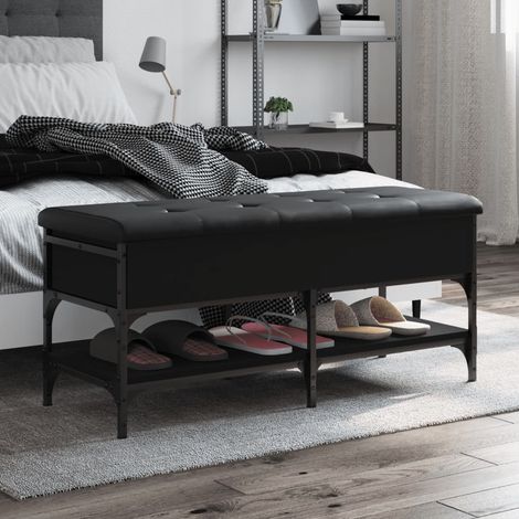 Banc à chaussures-Meuble à chaussures-Étagère de rangement noir 102x42x45 cm bois d'ingénierie 225476 (1/5)