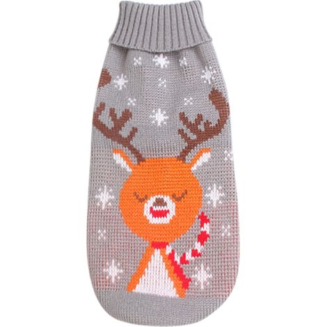 Pull Noël Pour Chien - Pull Tricoté En Acrylique Avec Motif Renne Flocon De Neige - Pour Chien Chat - Gris - XXL (1/5)