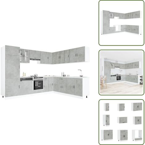 Armadi per forno - vidaXL Set Mobili da Cucina 14 pz Porto Grigio Cemento in Truciolato - Mobili da cucina in truciolato