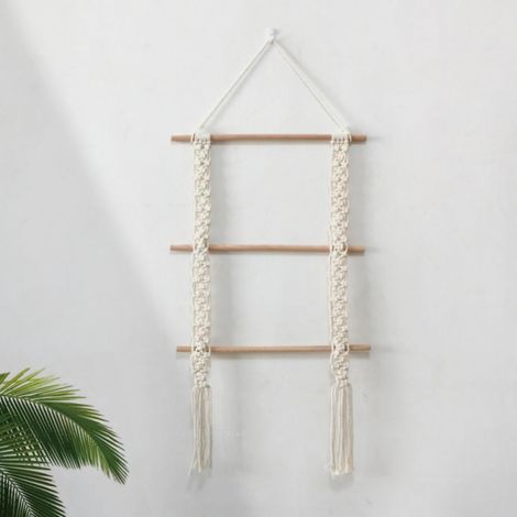 Macrame Tapestry Rack - Cotton Rope Wall Hanging Shelf - 3-Tier Decorative Storage Rack For Living Room Bedroom - 50 X 85 Cm - Beige (1/5)