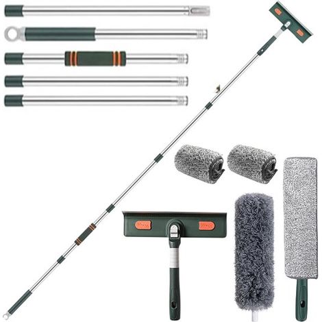 Nettoyeur de vitres télescopique - Perche télescopique avec brosse - Télescopique avec brosse - Nettoyeur de vitres télescopique - Extensible