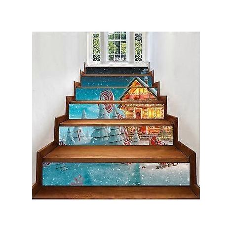 Autocollants d'escalier de Noël SZTXJ - 3D - Lot de 12 - Autocollants d'escalier créatifs et amovibles pour couloir et décoration de Noël à faire soi-même (1/5)