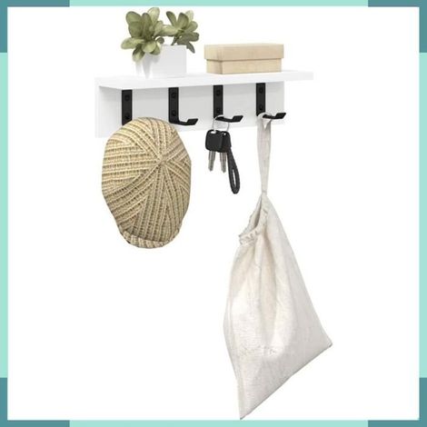 Porte-manteau mural - 874347 - Blanc - Bois d'ingénierie - 40 x 10,5 x 10,5 cm (1/5)