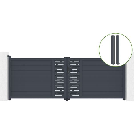 Drehtor 3,5m ARLBERG H.120cm Aluminium + 2 EIFEL-Pfosten 15x15cm H.166cm GRAU (1/5)
