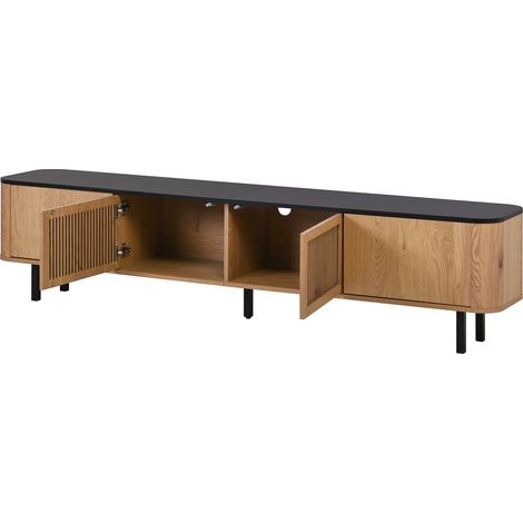 Mobile TV moderno 190x35x45 cm in MDF e PB con ante a griglia e gambe in ferro (1/5)
