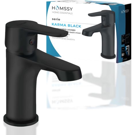 HOMSSY Grifo Monomando de Lavabo en Latón Negro Mate - Diseño Moderno, Fácil Instalación y Materiales de Alta Calidad para Baño (1/5)