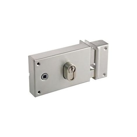 Vachette – Serrure de grille horizontale à cylindre à fouillot – Coffre horizontal 141x87x27,5mm – Pêne allongé 5mm – Finition zingué bichromaté (1/2)