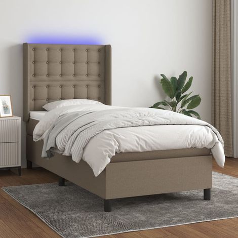 Sommier tapissier avec matelas et LED Lit adulte Contemporain Taupe 90x190 cm Tissu 77750 (1/5)